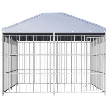 The Living Store Hondenkennel - Vaste Stalen Constructie - 300x300x185/200 cm - Met Luifel