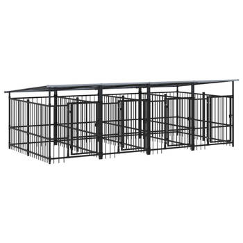 The Living Store Hondenhok Hondenkennel - 394x198x128 cm - Zwart - Gepoedercoat Staal