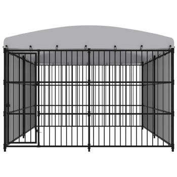 The Living Store Kennel zwart - 300x300x210 cm - Met dak - Voor honden - Stalen constructie