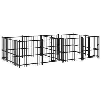 The Living Store Hondenhok Hondenkennel - Gepoedercoat Staal - 388x193.5x100cm - Zwart