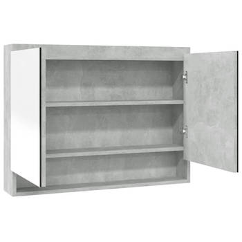 The Living Store Wandspiegelkast Betongrijs - 80x15x60cm - 2 deuren - 3 vakken