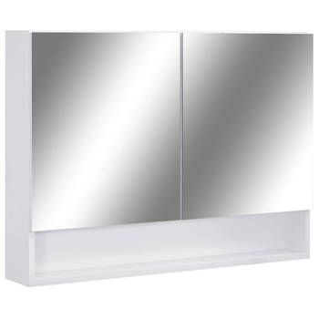 The Living Store wandspiegelkast - 80 x 15 x 60 cm - wit en zilver - LED-verlichting - MDF-materiaal - opbergruimte