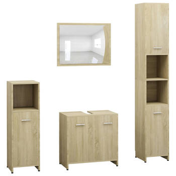 The Living Store Badkamerset - Sonoma eiken - 1 hoge kast - 1 medium kast - 1 wastafelkast - 1 spiegel