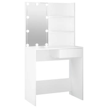 The Living Store Kaptafel - Wit - 74.5 x 40 x 141 cm - LED-verlichting - Opbergruimte