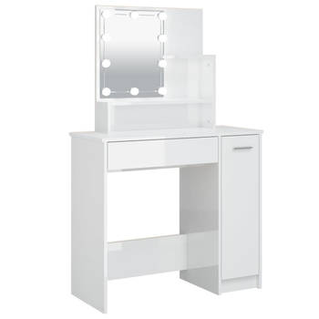 The Living Store Kaptafel Modern - Make-uptafel met LED-verlichting - 86.5 x 35 x 136 cm - Hoogglans wit - Duurzaam