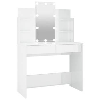 The Living Store Kaptafel - Hoogglans wit - 96 x 40 x 142 cm - LED-verlichting en opbergruimte