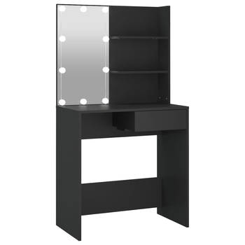 The Living Store Kaptafel Modern Zwart - 74.5 x 40 x 141 cm - LED-verlichting - Opbergruimte