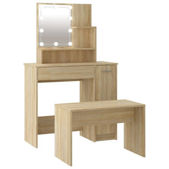 The Living Store Kaptafelset - Sonoma Eiken - Bewerkt hout - 86.5 x 35 x 136 cm (B x D x H) - LED-verlichting