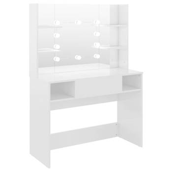 The Living Store Kaptafel met Spiegel - Make-uptafel MDF - 100 x 40 x 135 cm - Glanzend Wit