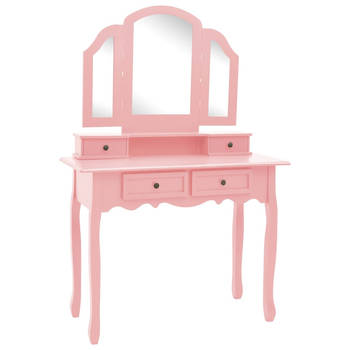 The Living Store Kaptafel Victoriaanse Stijl - Roze - 100 x 40 x 75/146 cm - 3-in-1 Tafelspiegel - 4 Lades - Inclusief