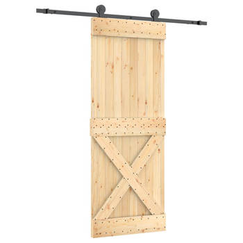 The Living Store Schuifdeur Massief grenenhout 80x3.6x210 cm - Zwart - 183 cm schuifrail - Draagvermogen 80 kg