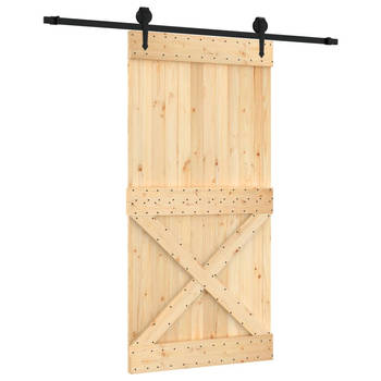 The Living Store Schuifdeur Massief Grenenhout - 100 x 3.6 x 210 cm - Zwart