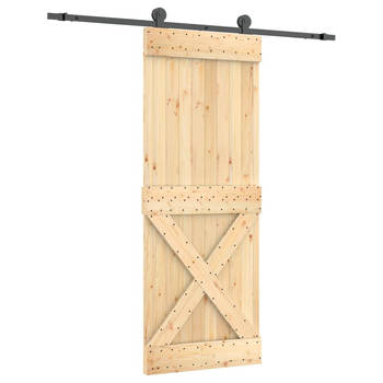 The Living Store Schuifdeur Massief Grenenhout - 80 x 3.6 x 210 cm - Stalen Hardware - Ruimtebesparend