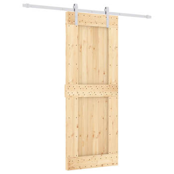 The Living Store Schuifdeurset - Massief grenenhout - 80 x 3.6 x 210 cm - Wit - 200 cm schuifrail - 80 kg draagvermogen