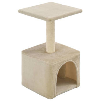 The Living Store Kattenkrabpaal - Beige - 30 x 30 x 55 cm - Met huis en plateau