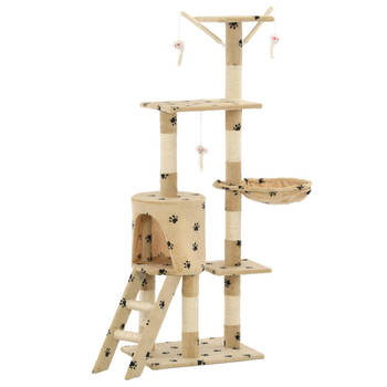 The Living Store Kattenboom - Hoogwaardige - Kattenkrabpaal - 138 cm - Beige met potenprint