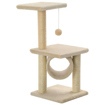 The Living Store Kattenkrabpaal - Beige - 30 x 30 x 65 cm - Met hangend balletje en rustplekken