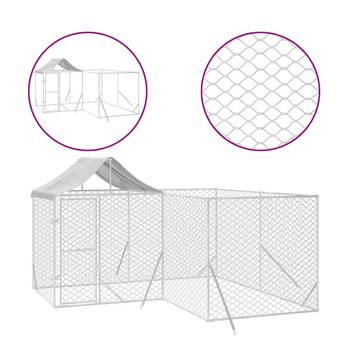 The Living Store Kennel Outdoor - 4x4x2.5m - Staal/Polyetheen - Beschermend dak - Afsluitbare deur