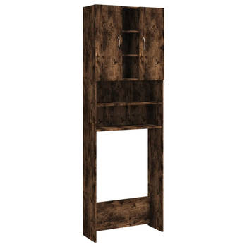 The Living Store Wasruimte Kast - Badkamer en Wasruimte - 64 x 25.5 x 190 cm - Gerookt Eiken