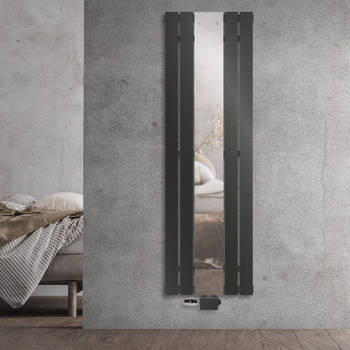 Badkamer radiator plat met spiegel en universele aansluitset 45x160cm antraciet ML design