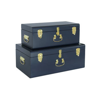 Oliva's - Opbergkist - Opbergdoos - Speelgoedkist - Metalen koffers - Set van 2 grote metalen kisten - Blauw