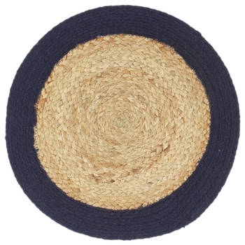 The Living Store Placemats Handgeweven Jute/Katoen - Ø38 cm - Natuur/Marine - Set van 4