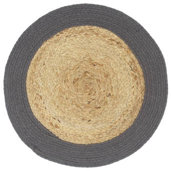 The Living Store Handgeweven Placemats - Jute en katoen - 38 cm - Natuurlijk en antraciet