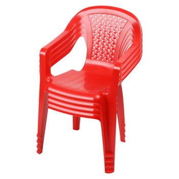 Sunnydays Kinderstoel - 4x - rood - kunststof - buiten/binnen - L37 x B35 x H52 cm - tuinstoelen - Kinderstoelen