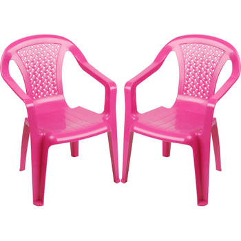 Sunnydays Kinderstoel - 2x - roze - kunststof - buiten/binnen - L37 x B35 x H52 cm - tuinstoelen - Kinderstoelen