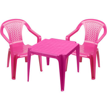 Sunnydays Kinderstoelen 2x met tafeltje set - buiten/binnen - roze - kunststof - Kinderstoelen