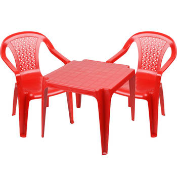 Sunnydays Kinderstoelen 2x met tafeltje set - buiten/binnen - rood - kunststof - Kinderstoelen