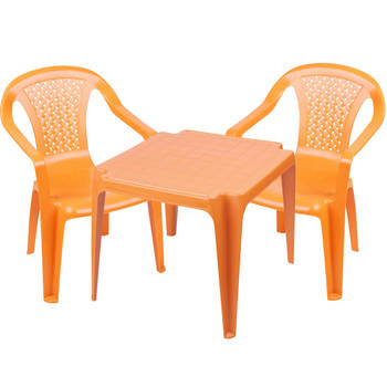 Sunnydays Kinderstoelen 4x met tafeltje set - buiten/binnen - oranje - kunststof - Kinderstoelen