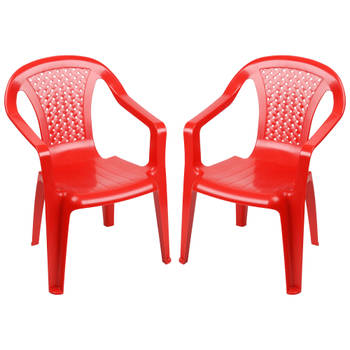 Sunnydays Kinderstoel - 2x - rood - kunststof - buiten/binnen - L37 x B35 x H52 cm - tuinstoelen - Kinderstoelen