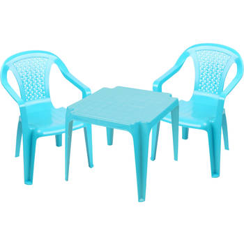 Sunnydays Kinderstoelen 2x met tafeltje set - buiten/binnen - blauw - kunststof - Kinderstoelen
