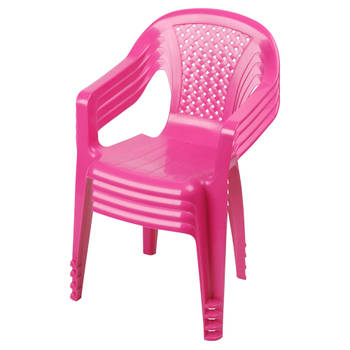 Sunnydays Kinderstoel - 4x - roze - kunststof - buiten/binnen - L37 x B35 x H52 cm - tuinstoelen - Kinderstoelen