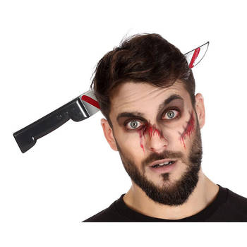Halloween/horror verkleed hoofdband - dikke pech - vleesmes door je hoofd - kunststof - Verkleedhoofddeksels