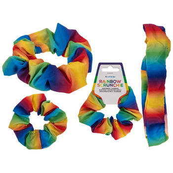 Haarbandje scrunchie haarelastiekje- Gay Pride/Regenboog thema kleuren - polyester - Verkleedhaardecoratie