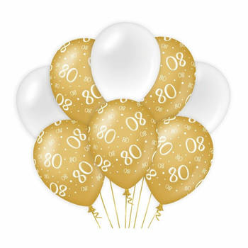 Paperdreams 80 jaar leeftijd thema Ballonnen - 24x - goud/wit - Verjaardag feestartikelen - Ballonnen