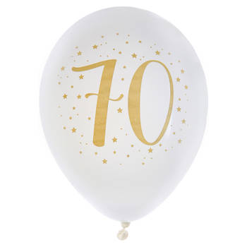Santex verjaardag leeftijd ballonnen 70 jaar - 8x stuks - wit/goud - 23 cmA - Feestartikelen - Ballonnen