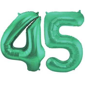 Leeftijd feestartikelen/versiering grote folie ballonnen 45 jaar glimmend groen 86 cm - Ballonnen