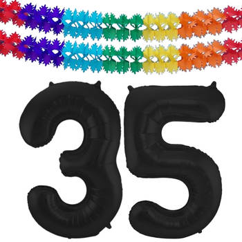 Leeftijd feestartikelen/versiering grote folie ballonnen 35 jaar zwart 86 cm + slingers - Ballonnen