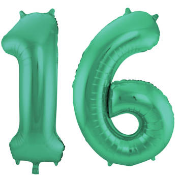 Leeftijd feestartikelen/versiering grote folie ballonnen 16 jaar glimmend groen 86 cm - Ballonnen