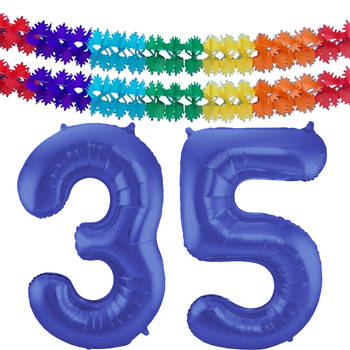 Leeftijd feestartikelen/versiering grote folie ballonnen 35 jaar paars 86 cm + slingers - Ballonnen
