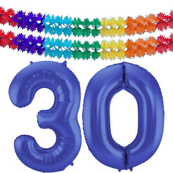 Leeftijd feestartikelen/versiering grote folie ballonnen 30 jaar paars 86 cm + slingers - Ballonnen