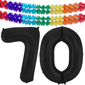 Leeftijd feestartikelen/versiering grote folie ballonnen 70 jaar zwart 86 cm + slingers - Ballonnen