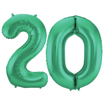 Leeftijd feestartikelen/versiering grote folie ballonnen 20 jaar glimmend groen 86 cm - Ballonnen