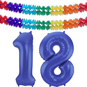 Leeftijd feestartikelen/versiering grote folie ballonnen 18 jaar paars 86 cm + slingers - Ballonnen