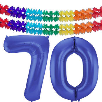 Leeftijd feestartikelen/versiering grote folie ballonnen 70 jaar paars 86 cm + slingers - Ballonnen