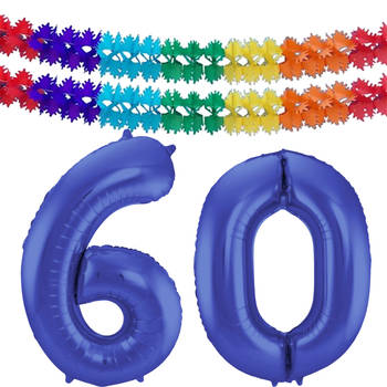 Leeftijd feestartikelen/versiering grote folie ballonnen 60 jaar paars 86 cm + slingers - Ballonnen