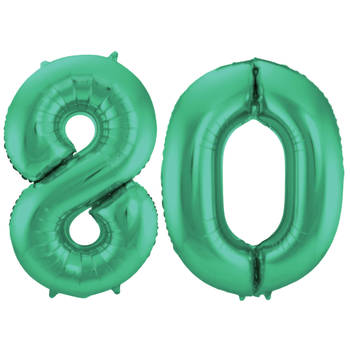 Leeftijd feestartikelen/versiering grote folie ballonnen 80 jaar glimmend groen 86 cm - Ballonnen